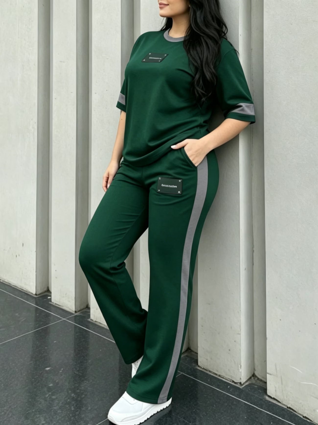 Women's Colour-Block T-Shirt and Trousers Set