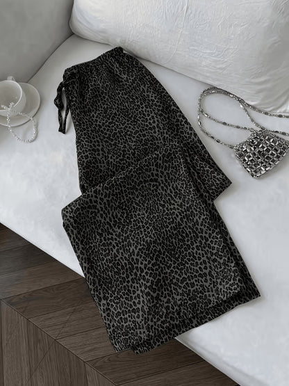 Women's High-Waisted Leopard Print Wide-Leg Trousers