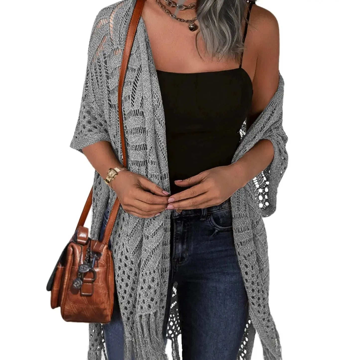 Women’s Crochet Tassel Kimono Cardigan