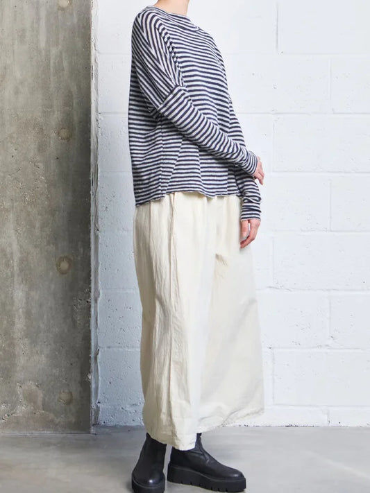 Women's Navy Striped Sheer Relaxed-Fit Long-Sleeve Top