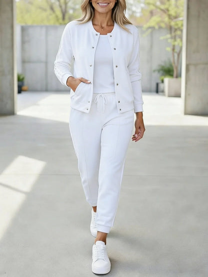 Women’s Sport Stripe Button Jacket & Jogger 3-Piece Set