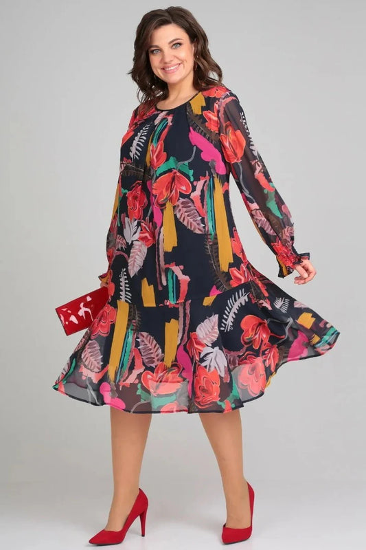 Women’s Modern Floral Tie-Back Midi Dress