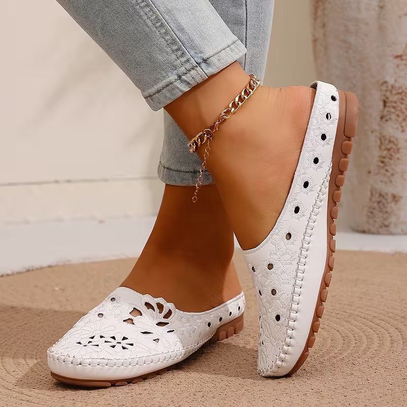Women’s Floral Cut-Out Mule Flats