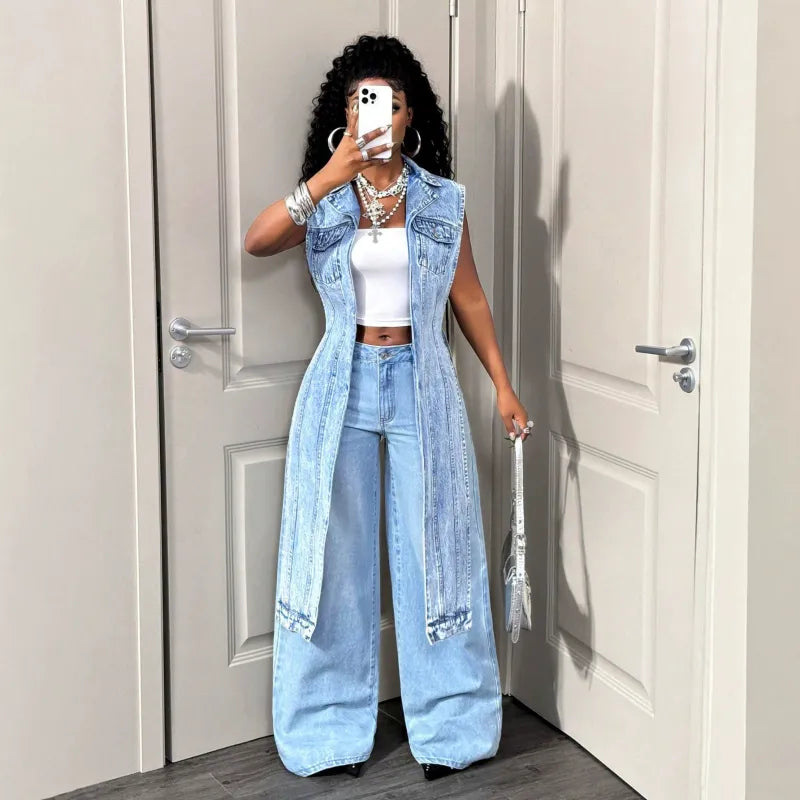 Women’s Asymmetric Longline Denim Vest