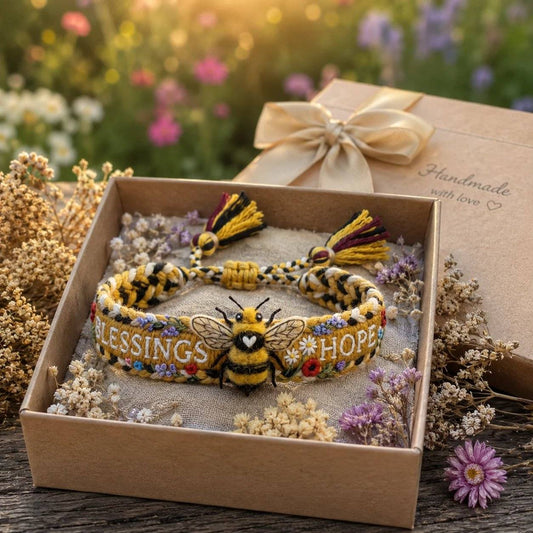 Bee Embroidered Woven Bracelet