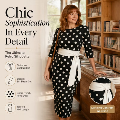Women’s Polka Dot Belted Midi Dress