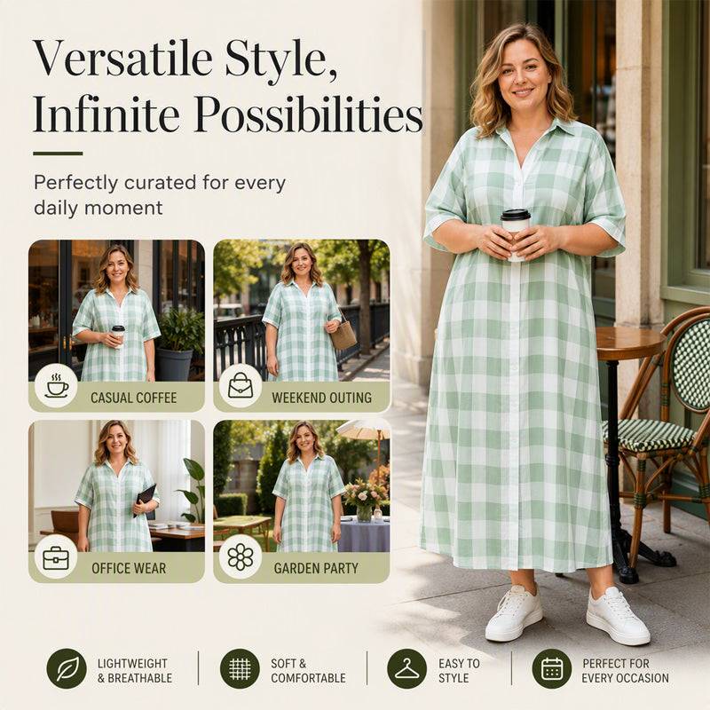 Women's Check Button Front Maxi Shirt Dress