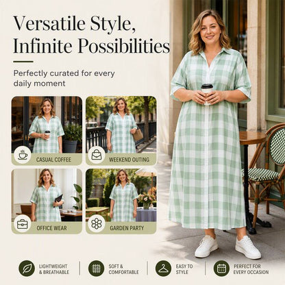Women's Check Button Front Maxi Shirt Dress