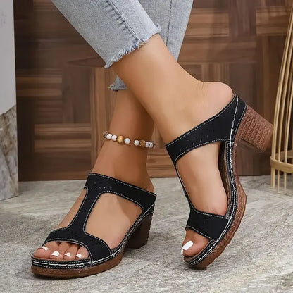 Women’s Supportive Laser-Cut Chunky Heel Sandals
