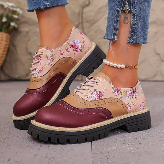 Women’s Floral Brogue Lace Up Chunky Sole Shoes