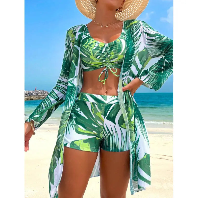 Women’s Tropical Print Three-Piece Swimwear Set