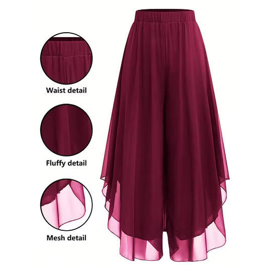 Women’s Layered Chiffon Wide-Leg Trousers