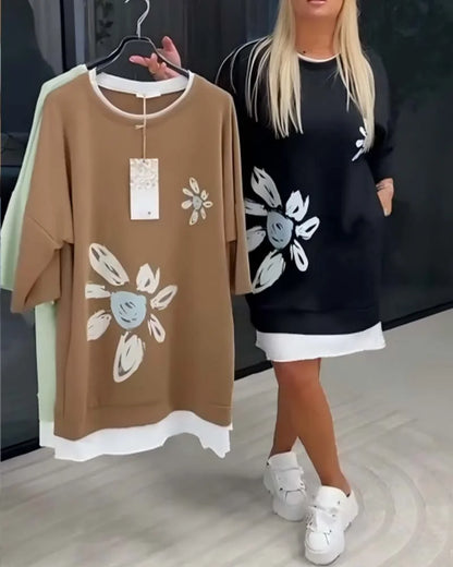 Women’s Relaxed Printed Patchwork Sweatshirt Dress