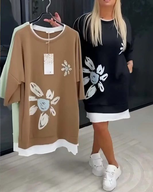 Women’s Relaxed Printed Patchwork Sweatshirt Dress