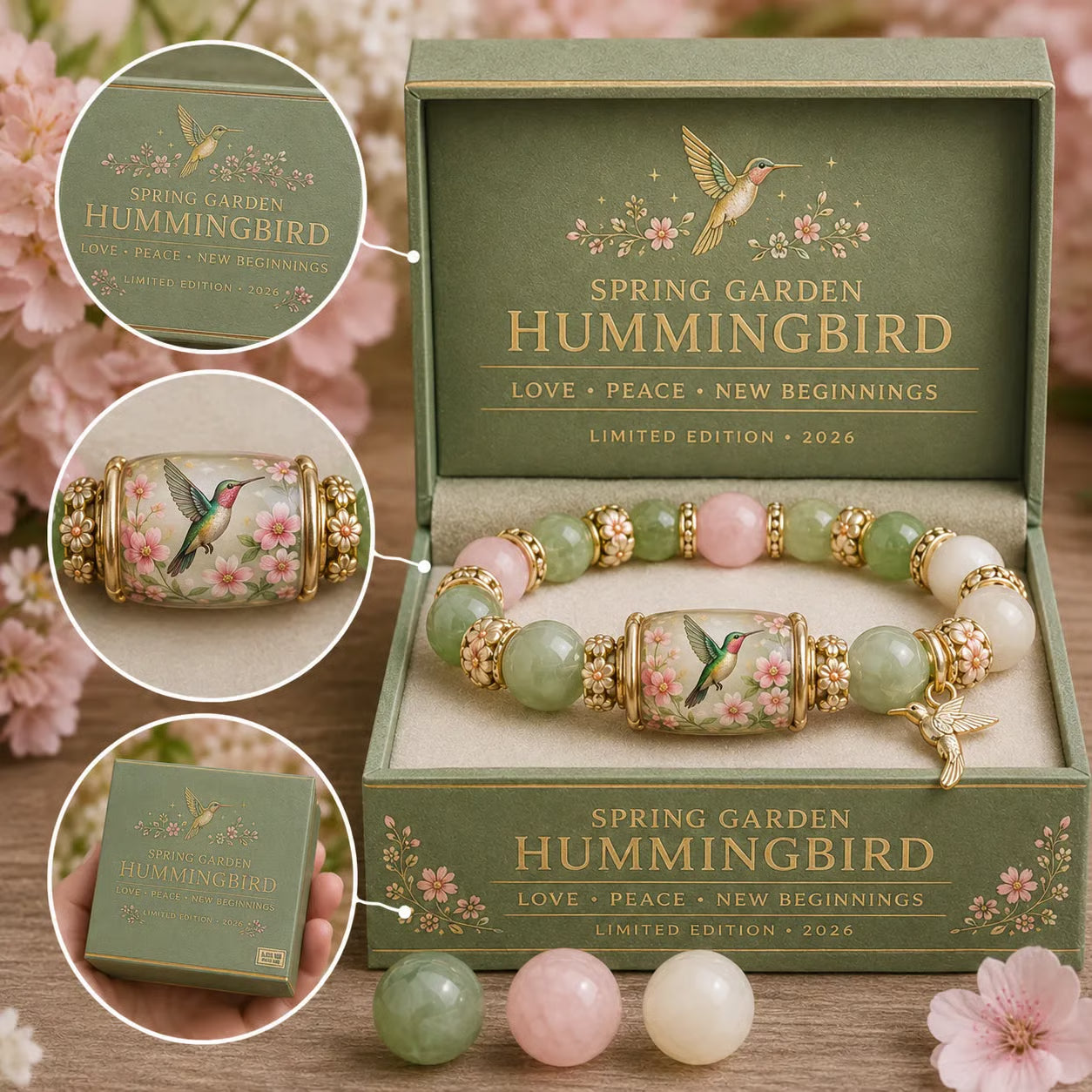 Hummingbird Floral Beaded Bracelet