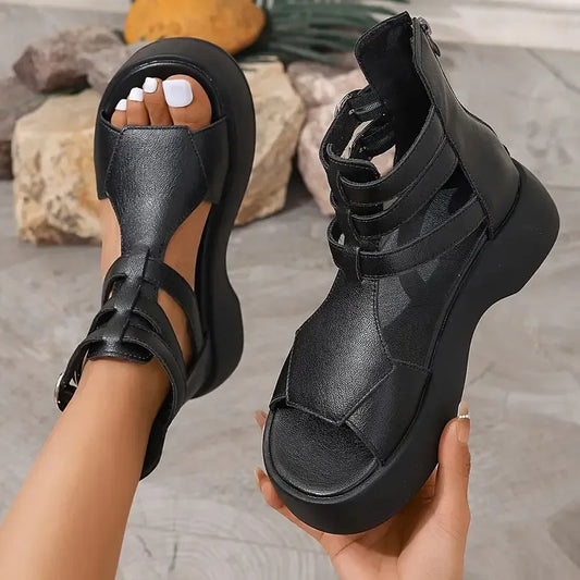 Women's Leather-Look Platform Wedge Sandals
