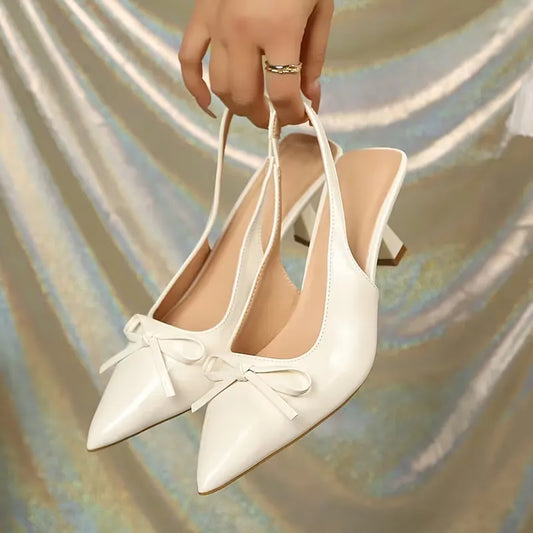 Women's Glossy Bow Slingback Heels