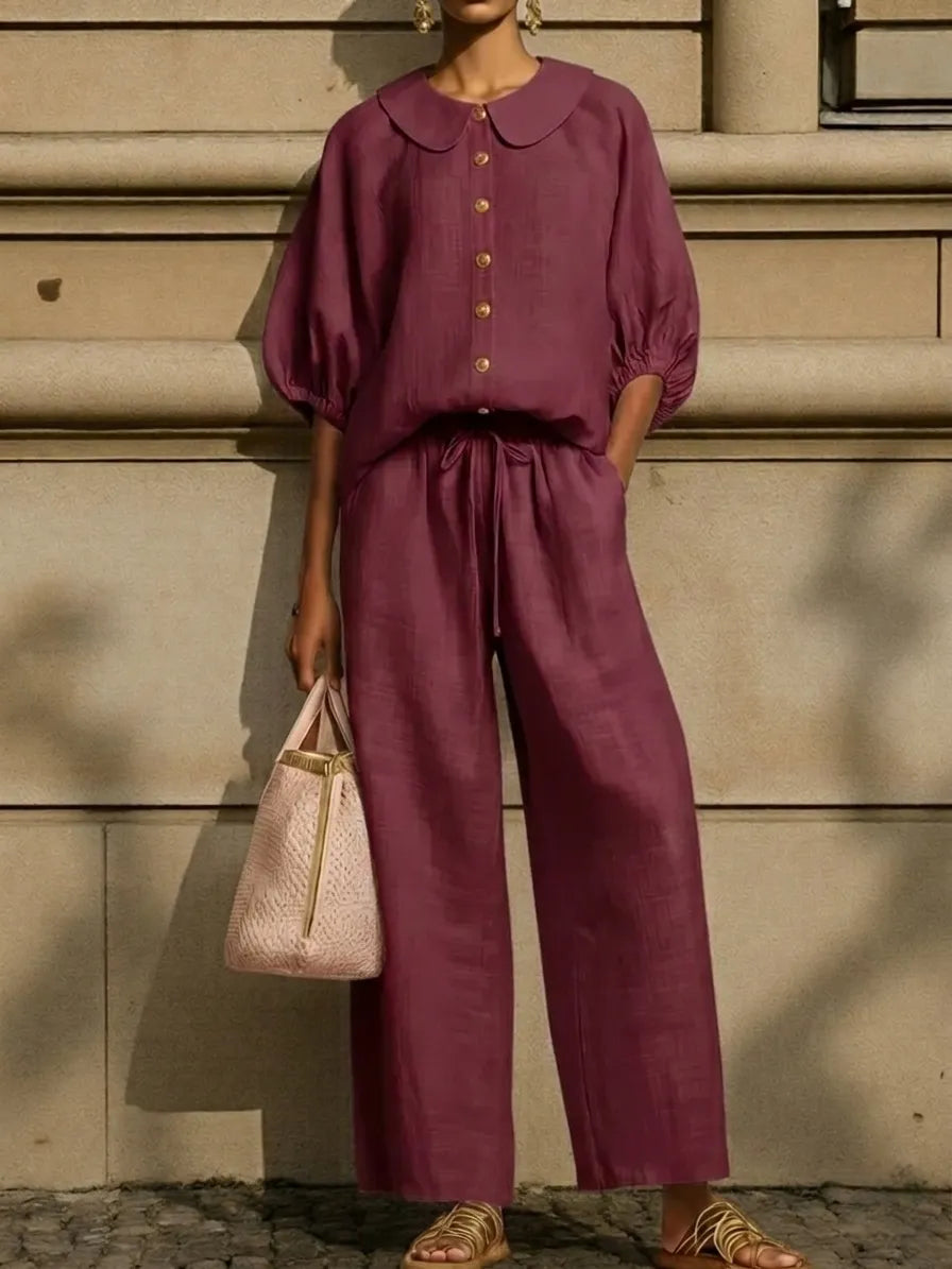 Peter Pan Collar Linen Two Piece Set