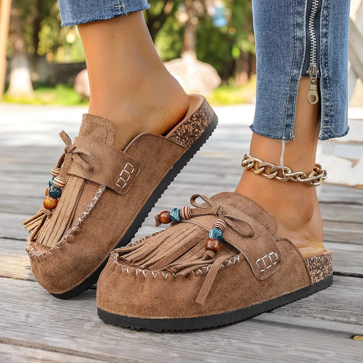 Women’s Tassel-Trim Suede Mule Loafers