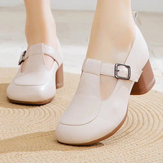 Women’s Retro Round Toe Chunky Heel Strap Shoes