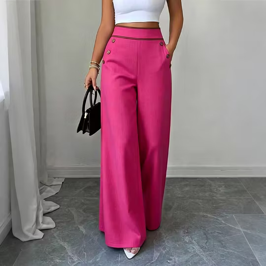 Women's Contrast Trim Wide Leg Trousers