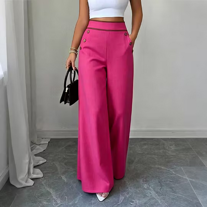 Women's Contrast Trim Wide Leg Trousers