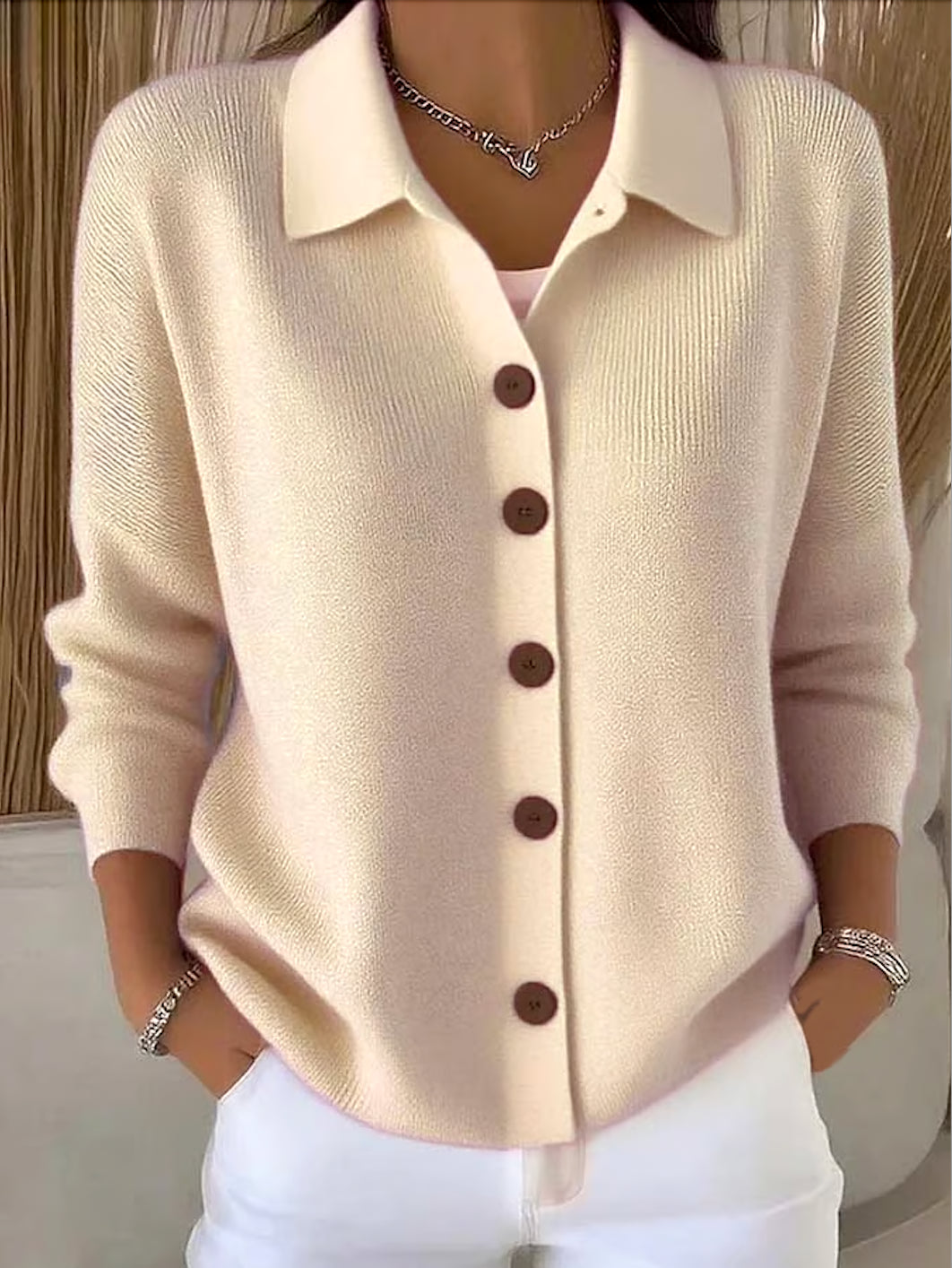 Women’s Soft Stretch Shawl-Collar Cotton Cardigan