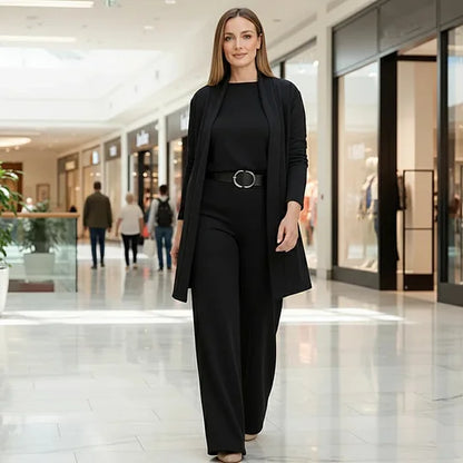 Women’s Elegant 3-Piece Cardigan, Top & Trousers Co-Ord Set