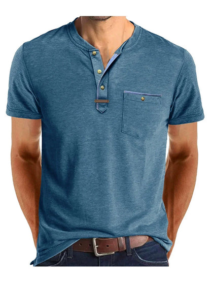 Men’s Short Sleeve Henley T-Shirt with Chest Pocket