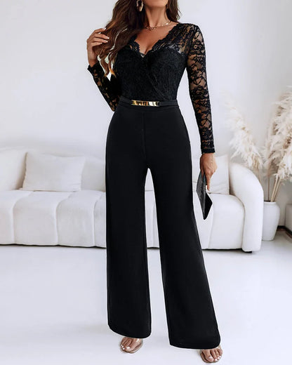 Women’s Lace Bodice Back-Zip Wide-Leg Jumpsuit