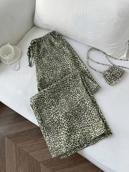 Women's High-Waisted Leopard Print Wide-Leg Trousers