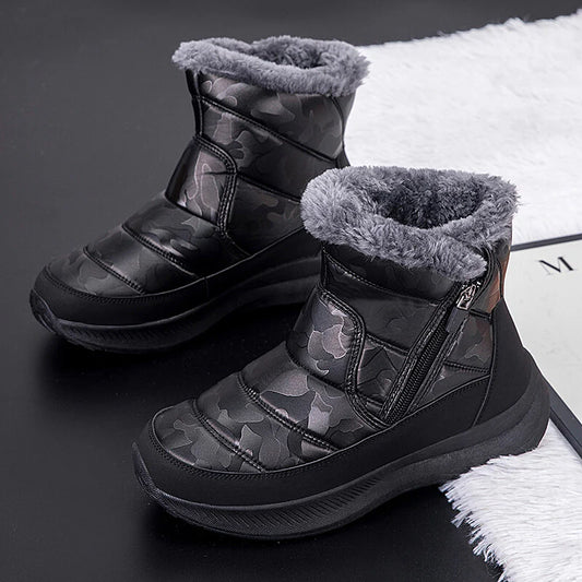 Men’s Fur-Lined Easy-Zip Waterproof Puffer Snow Boots