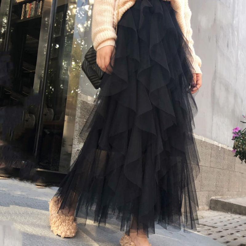 Women’s Asymmetrical Layered Ruffle Maxi Skirt