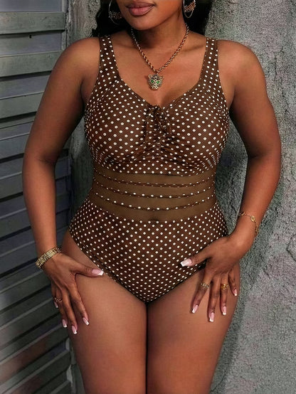 Women’s Polka Dot Mesh-Waist One-Piece Swimsuit