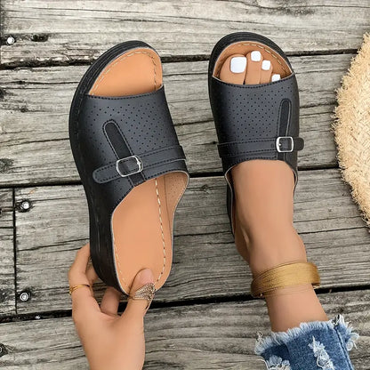 Chic Slip-On Wedge Sandals - Strappy & Comfortable