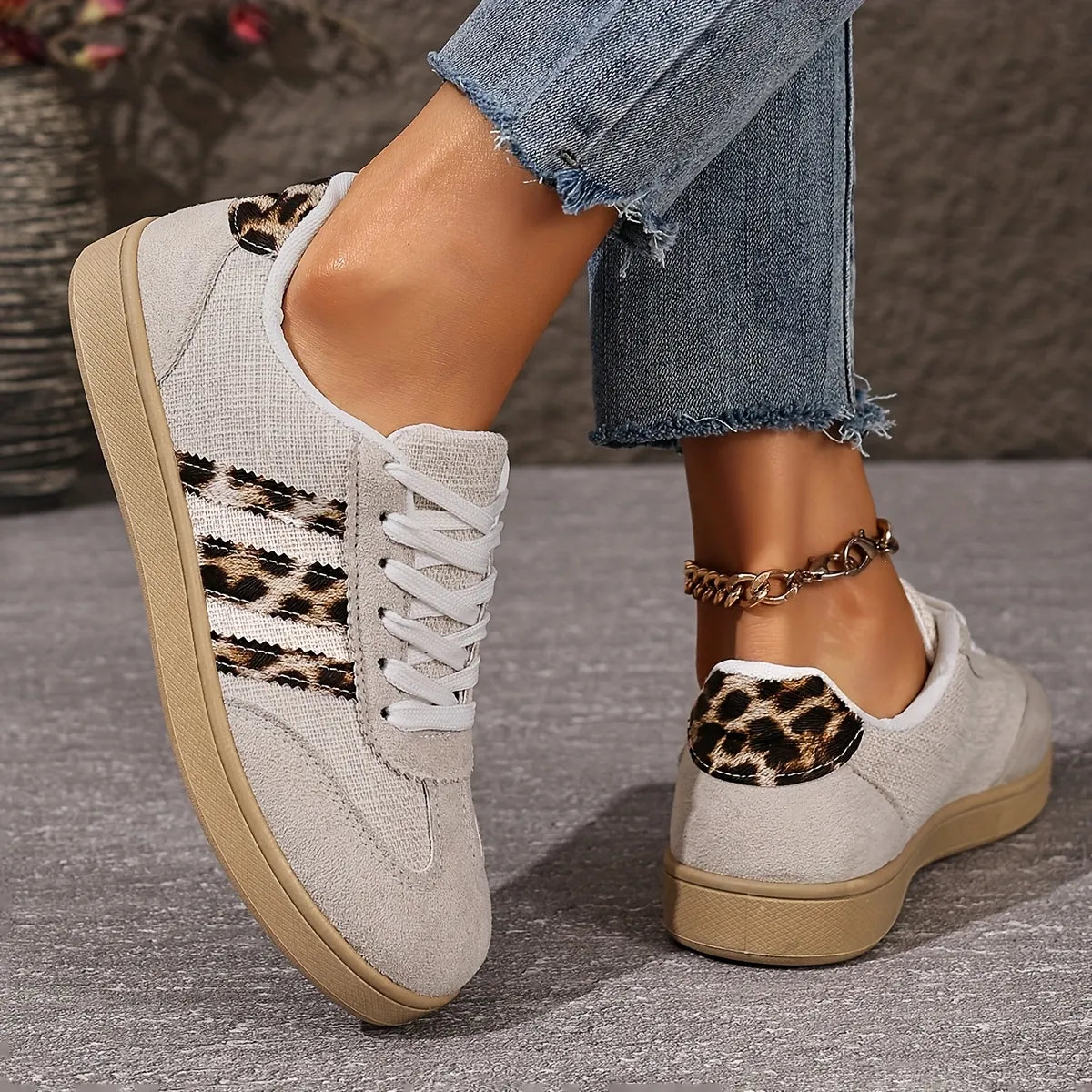 Women’s Retro Leopard Print Thick Sole Comfort Trainers