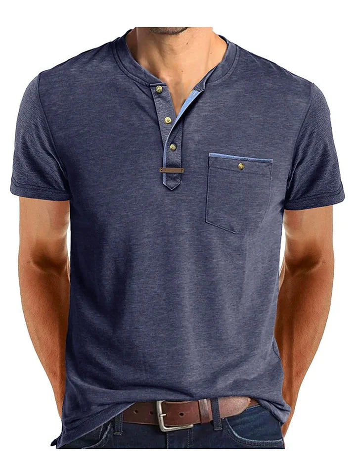 Men’s Short Sleeve Henley T-Shirt with Chest Pocket