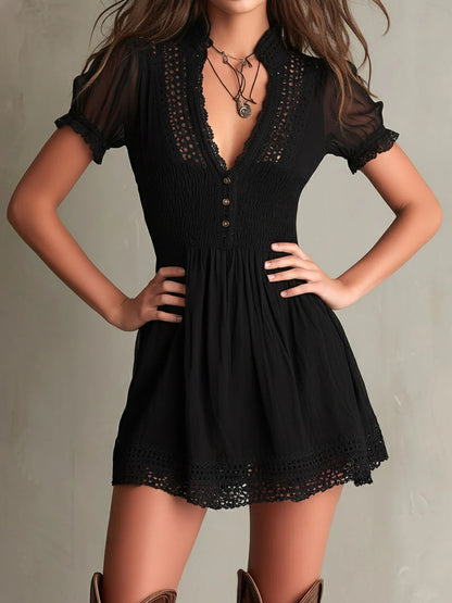 Women's Black Smocked Mini Dress