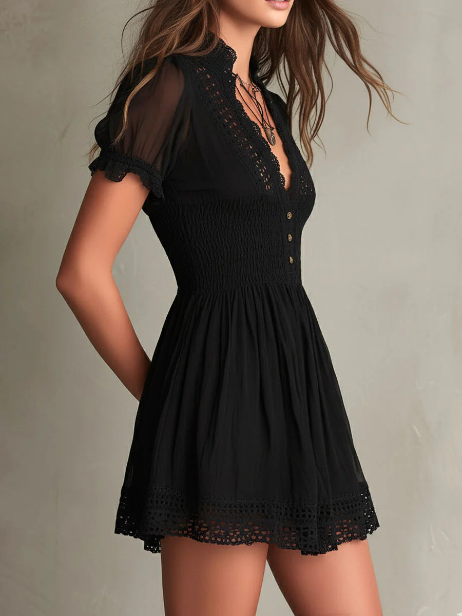 Women's Black Smocked Mini Dress
