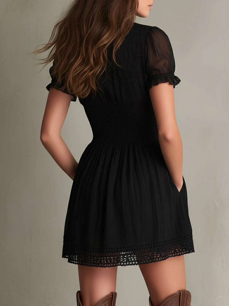 Women's Black Smocked Mini Dress