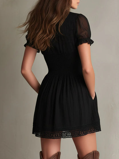 Women's Black Smocked Mini Dress