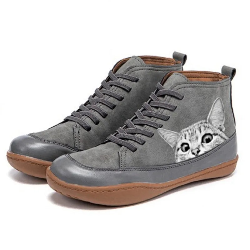 Women’s Purrfect Cat Lover Leather-Look Ankle Boots
