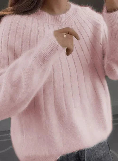 Round Neck Sweater with Fluffy Collar