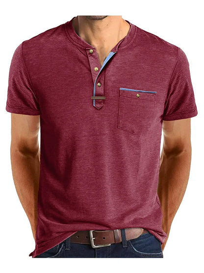 Men’s Short Sleeve Henley T-Shirt with Chest Pocket