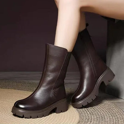 Women’s Wool-Lined Brushed Leather Warm Ankle Boots
