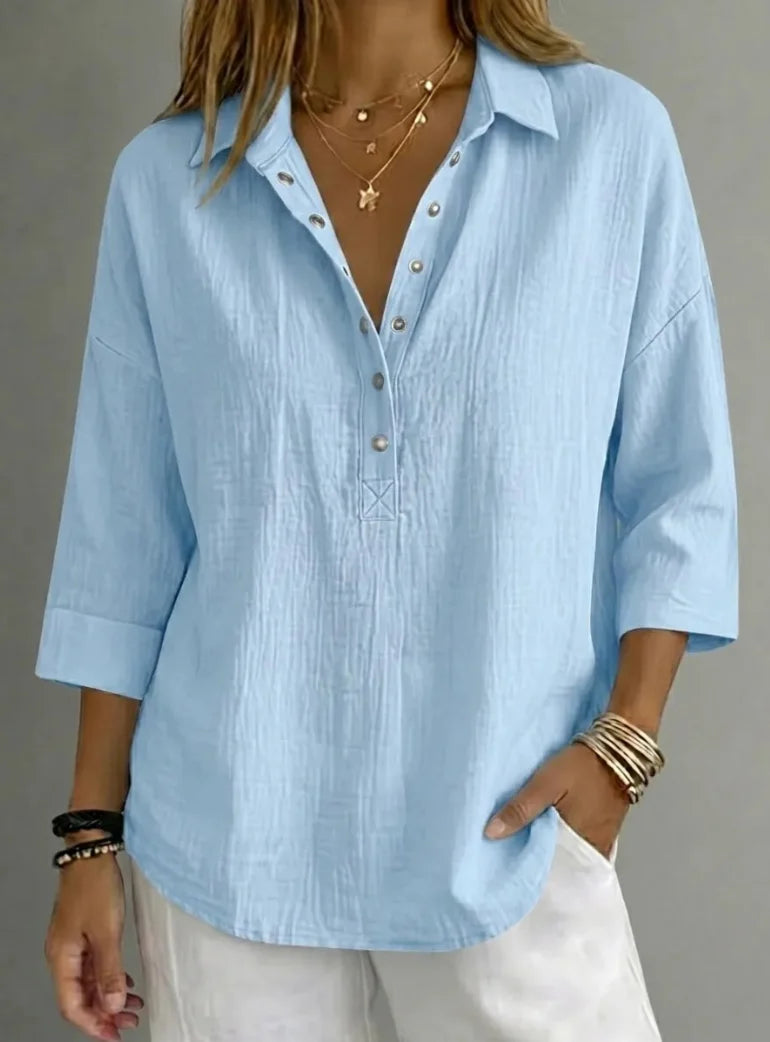 Women’s Linen-Blend Henley Shirt