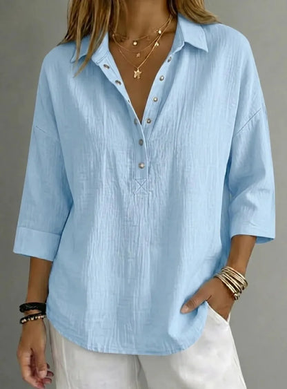 Women’s Linen-Blend Henley Shirt