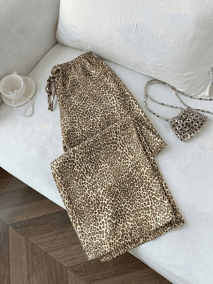 Women's High-Waisted Leopard Print Wide-Leg Trousers