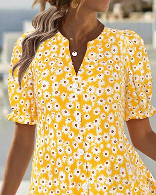 Women’s Daisy Print Button-Front Dress