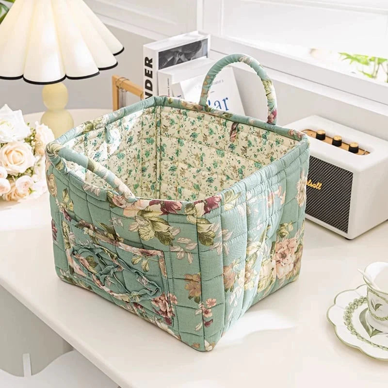 Boho Quilted Fabric Storage Basket Tote